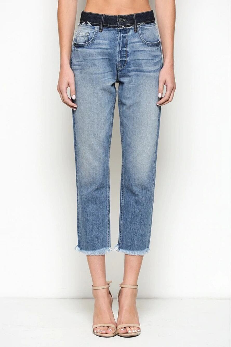 HIDDEN Zoey High Rise Distressed Waistband Frayed Hem Mom Jeans Size 25